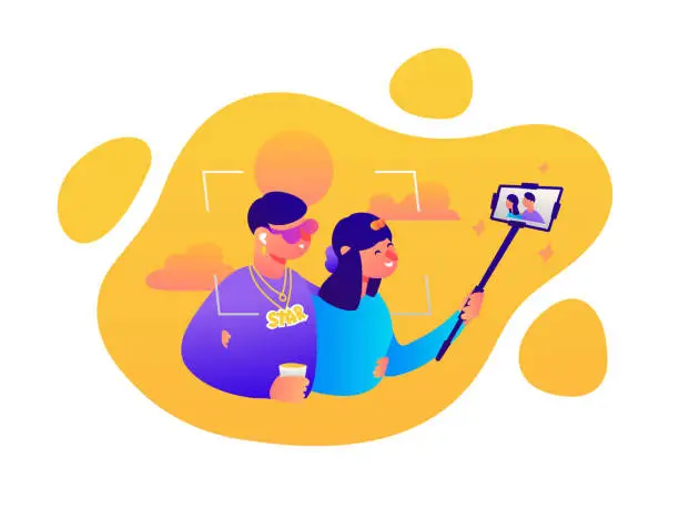 Vector illustration of Singer With Fan, Fan Selfie with a Celebrity