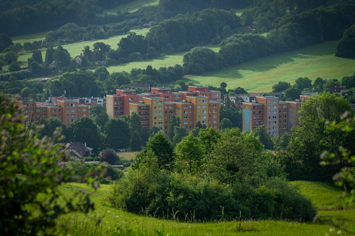 Color block of flats in summer sunny morning in Koprivnice town in Moravia