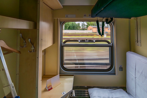 Interior of polish sleeping coach of seasonal night train from Bohumin to Leba and Hel
