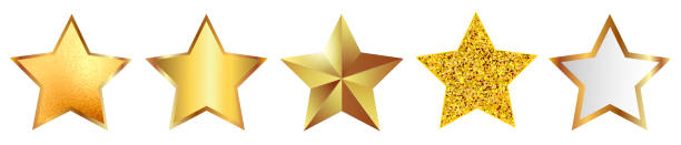 ilustrações de stock, clip art, desenhos animados e ícones de set golden stars, different sparkle star shapes icon collection, shine stars sparkles signs - stock vector - star of david