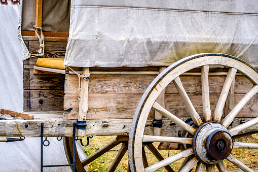 beautiful old wooden cart - close up - photo
