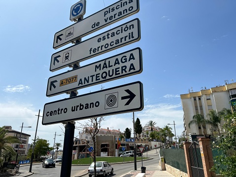 Directional signs in the town of Alora in Malaga province