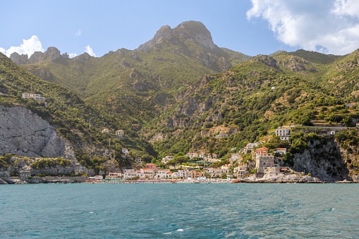 Amalfi Coast, Italy - July 27, 2023: Views of the shorline and marina of Salerno