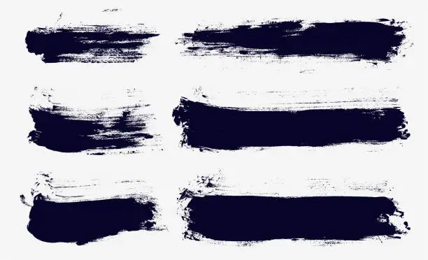 Vector illustration of Realistic vector black paint, ink brush stroke, brush, line or texture. Set of dirty artistic design element, box, frame or background for text. High quality scan textured. Rough grunge edges.