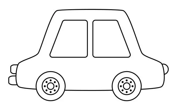 Vector illustration of Vector black and white car. Funny line automobile for kids. Cute vehicle clip art. Retro transport icon or coloring page isolated on white background