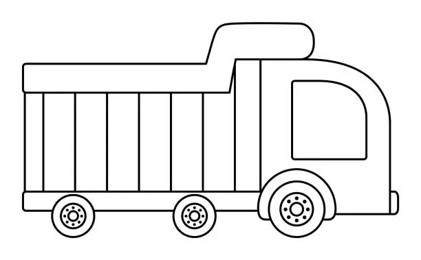 Vector illustration of Vector black and white truck car. Funny line automobile for kids. Cute vehicle clip art. Retro lorry transport icon or coloring page isolated on white background
