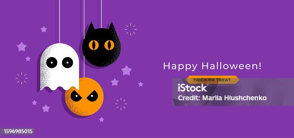 istock Halloween design with pumpkin, ghost and cat. 1596985015