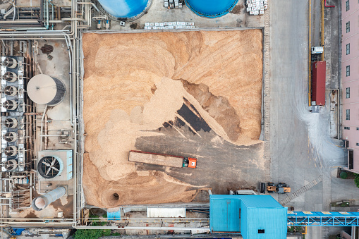 Aerial view of sewage plant truck