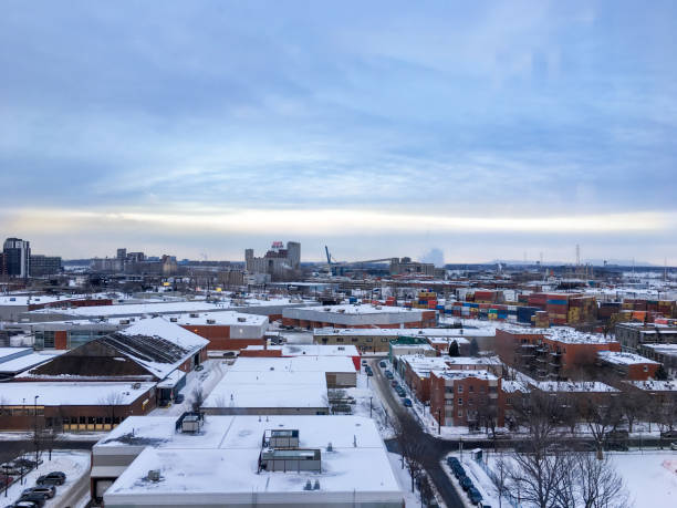 Montreal winter scape in the neighbourhood Griffintown, in the middle is the famous ‘Farine Five Roses’ building (former flour mill)