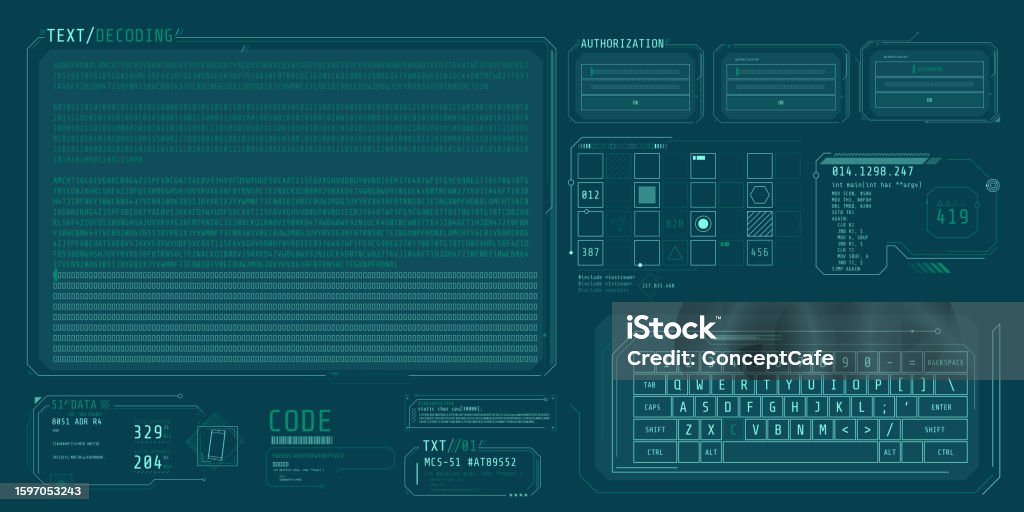 Hud Interface Elements For Decoding Data Screen Stock Illustration ...