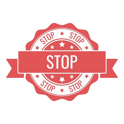 Stop stamp, seal. Vector badge, icon template. Illustration isolated on white background.