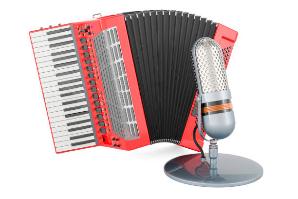 istock Microphone with piano accordion, 3D rendering 1597290440