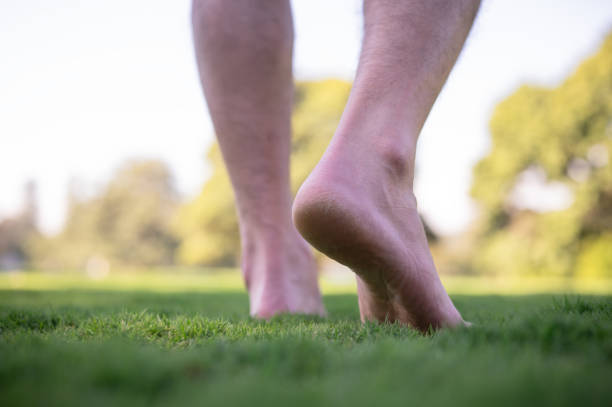 istock Close up of bare feet  walking on grass, moving forward concept, business growth, active, relaxing 1597312706