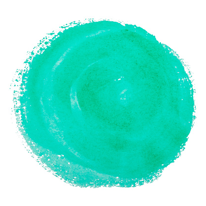 Turquoise and pink circle shape aquarelle on white background