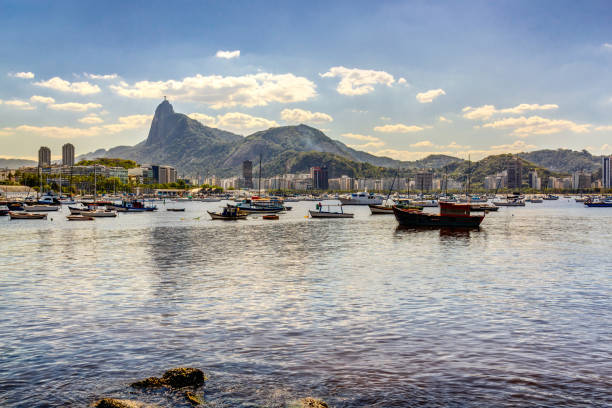 aerial view on sugar loaf mountain in Bay of Rio de Janeiro with little boats