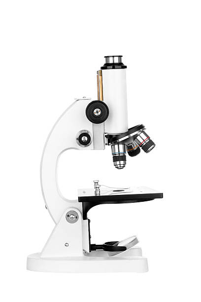 Scientific modern microscope isolated on white stock photo
