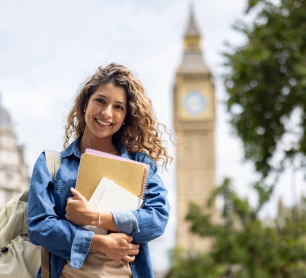 istock Happy English student smiling in London 1597406637