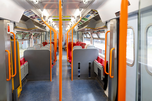 Empty interior of a high speed train in London - public transportation concepts