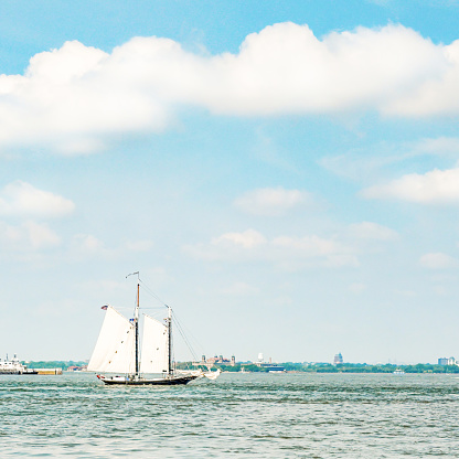 Boat sailing the Hudson River waters in New York City