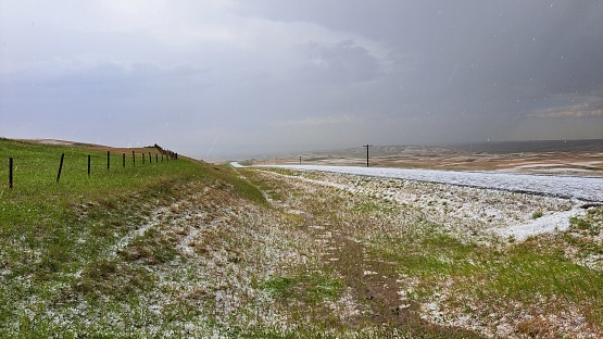 Large accumulating hail on road in Alberta