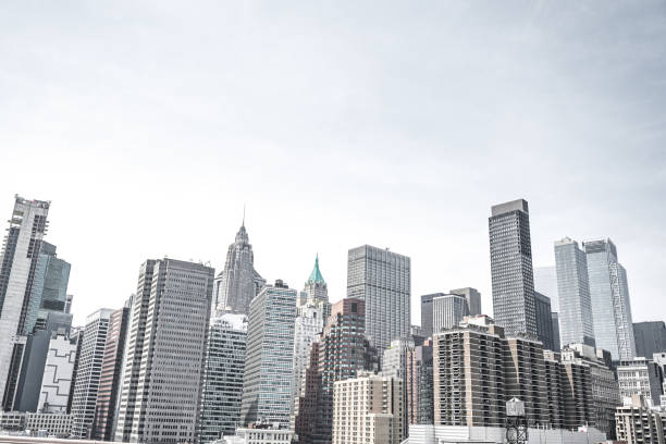 Skyline of Manhattan, New York. Downtown financial district on a clear sky day.
