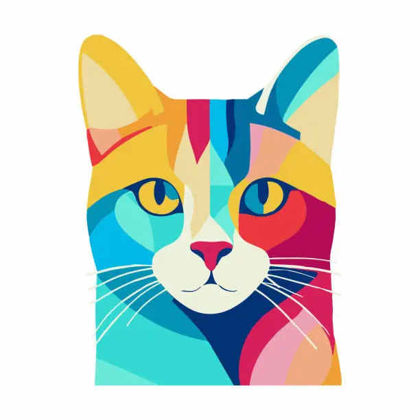 Vector illustration of cat color print for t-shirts and clothes in a flat style.