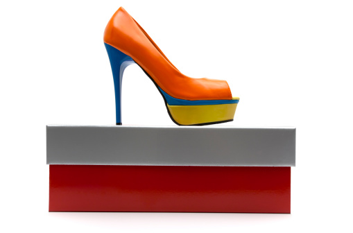 The Low-heeled shoes dark blue color fabric skin for women isolated on white background, Saved clipping path.