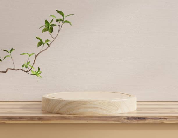 istock Wooden podium on beige background for product presentation. 1597536854