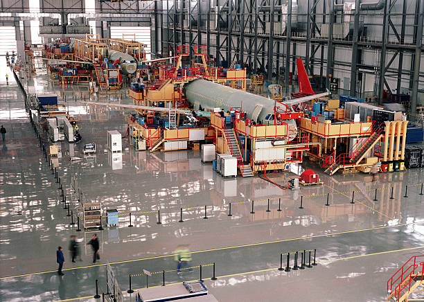 Aircraft assembly line stock photo