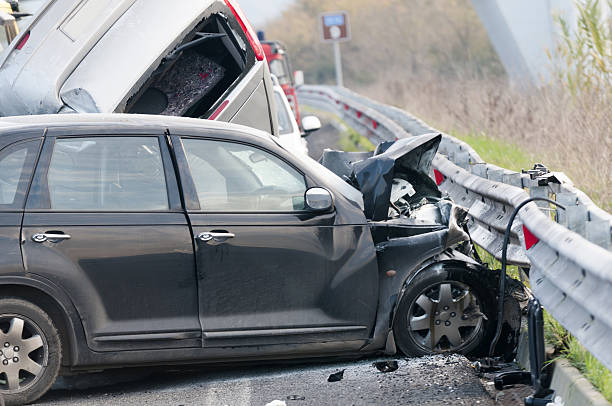 Car accident Car accident on italian highway. railing photos stock pictures, royalty-free photos & images