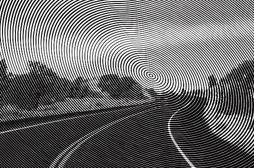 Winding Road with concentric circles background
