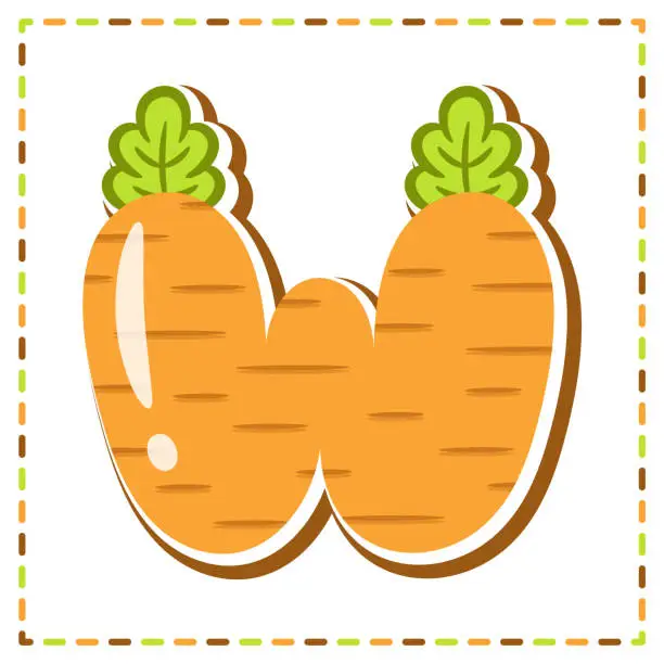 Vector illustration of English Alphabet letter W cute carrot theme drawing