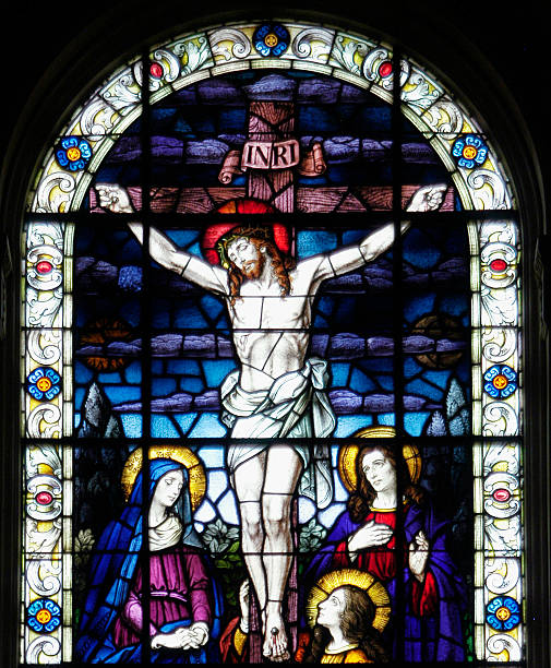 istock Christ on the Cross Stained Glass Window 159756675