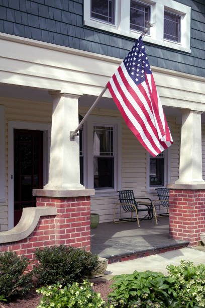 istock Front Porch with an American Flag 159756689