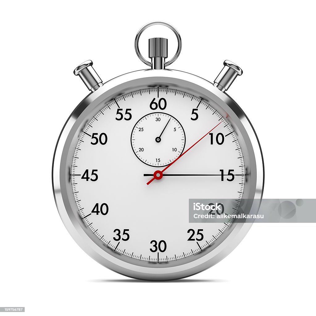 stopwatch front view stopwatch on white with clipping path included. 3d generated. Stopwatch Stock Photo