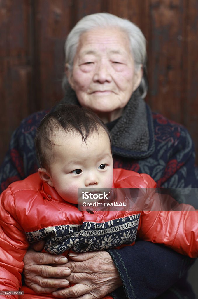 Grandmother and Great-grandson Happy Chinese family 80-89 Years Stock Photo