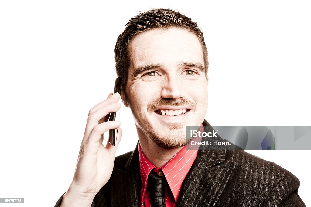 웃는 젊은 성인 토킹 전화 통화. 스튜디오 슛 - 로열티 프리 20-29세 스톡 사진