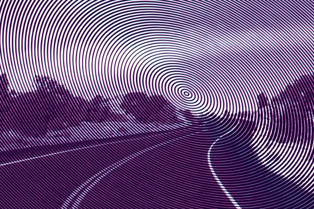 Vector illustration of Winding Road Background with Glitch Technique