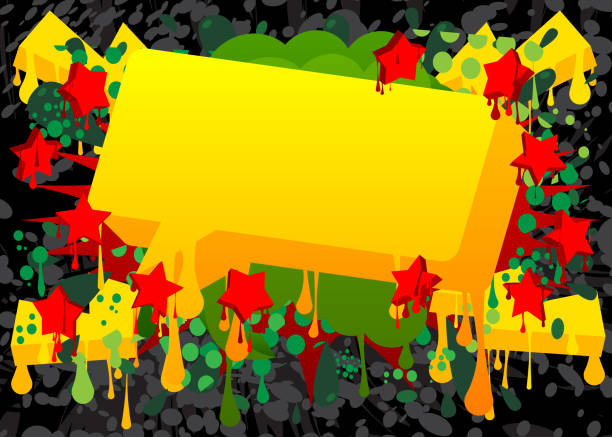 istock Black, red, green and yellow graffiti speech bubble background. Messaging sign street art, Discussion symbol performed in urban painting style. 1597665118