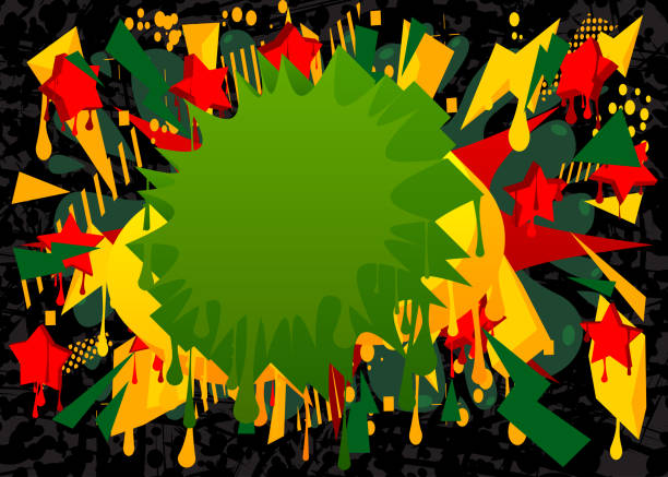 istock Black, red, green and yellow graffiti speech bubble background. Messaging sign street art, Discussion symbol performed in urban painting style. 1597665119