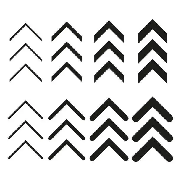 Vector illustration of Arrow chevron symbol. Blend effect. Black arrows symbols set. Swipe sign. Vector illustration. Eps 10.