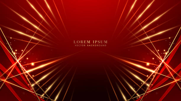 istock Red luxury background with golden line, shiny dots, glitter light and beam effects. Elegant style vector design 1597699544