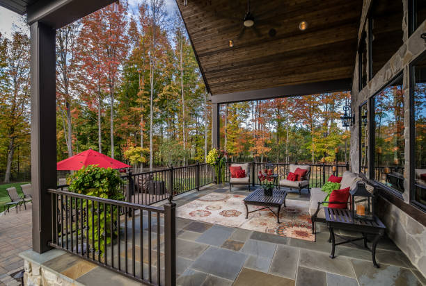 istock Back covered patio with new furniture 1597705555