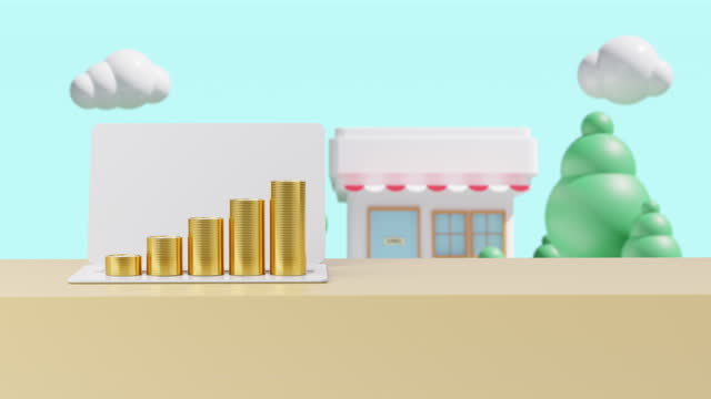 3d animation cartoon financial money chart working on good profit , show on laptop. 4k.