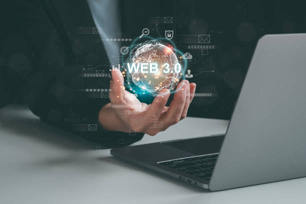 istock Web 3.0 concept image with businesswoman hand show web 3.0 with globe. Technology global network, Blockchain Future Technology, Global Futuristic, website internet development, global business. 1597787788