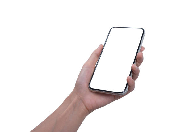 istock Woman hand holding mobile isolated on white background 1597792334
