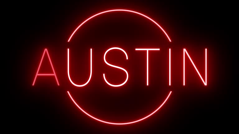 Red neon sign for Austin