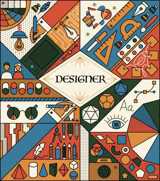 Vector illustration of Designer Outline Artdeco Poster