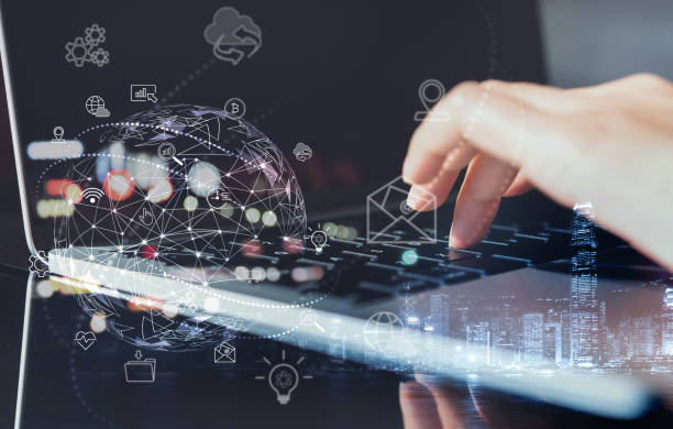 istock Internet of Things, IoT, Digital transformation, Global business network connection concept. Business woman using laptop computer with global network and technology icons 1597806863