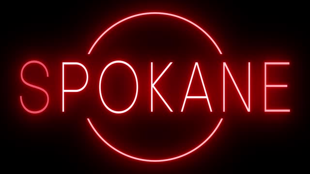 Animated red neon sign for Spokane